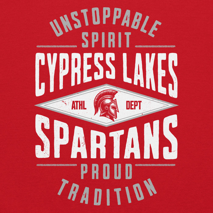 Close-up view of Cypress Lakes High School Spartans Red Classic Unisex Hoodie 210