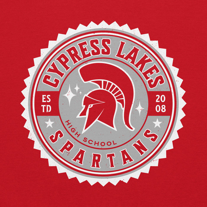 Close-up view of Cypress Lakes High School Spartans Red Classic Unisex Hoodie 203