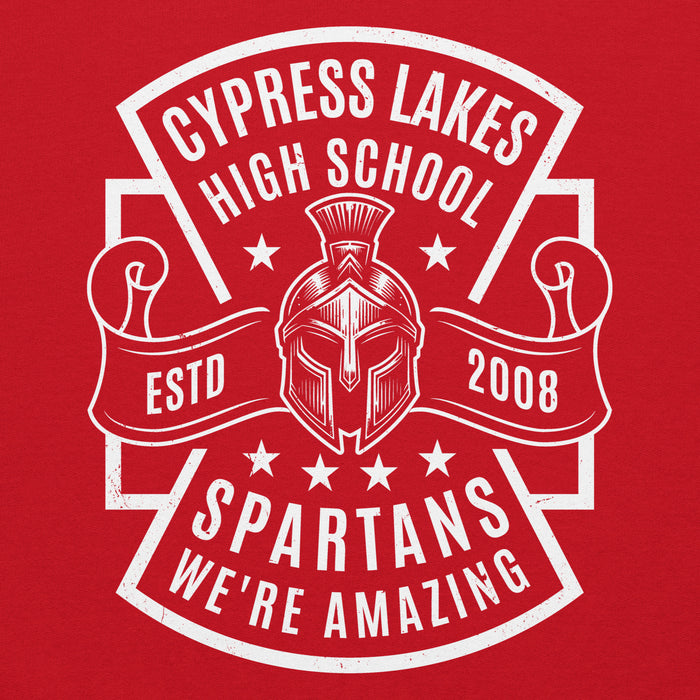 Close-up view of Cypress Lakes High School Spartans Red Classic Unisex Hoodie 207