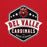 Close-up view of Del Valle High School Cardinals Red Classic Unisex Hoodie 209
