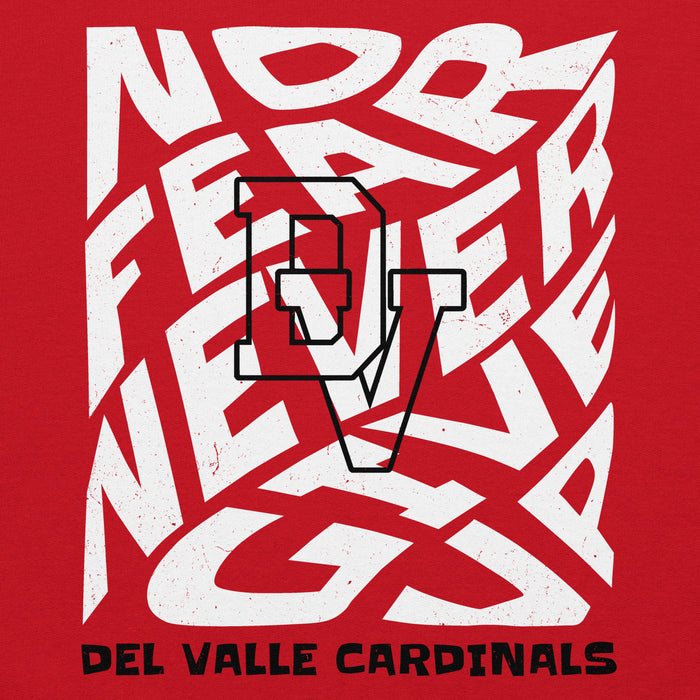 Close-up view of Del Valle High School Cardinals Red Classic Unisex Hoodie 236
