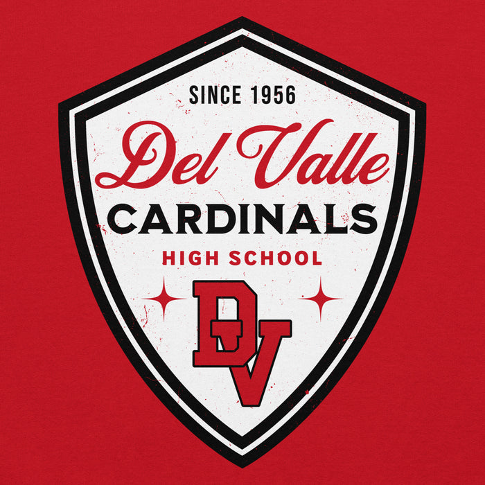 Close-up view of Del Valle High School Cardinals Red Classic Unisex Hoodie 225