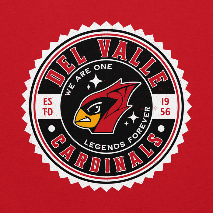 Close-up view of Del Valle High School Cardinals Red Classic Unisex Hoodie 203