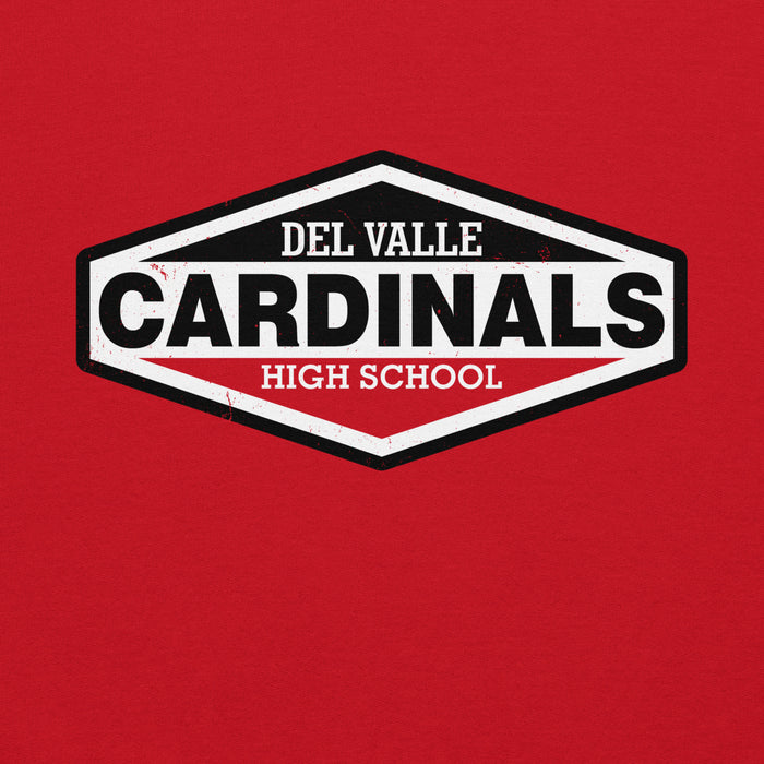 Close-up view of Del Valle High School Cardinals Red Classic Unisex Hoodie 009