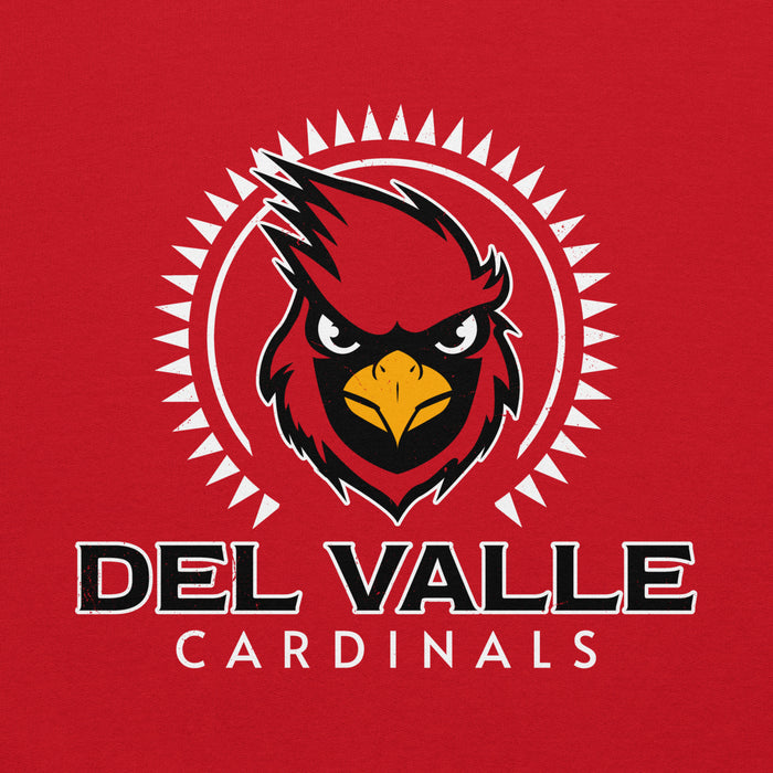 Close-up view of Del Valle High School Cardinals Red Classic Unisex Hoodie 226