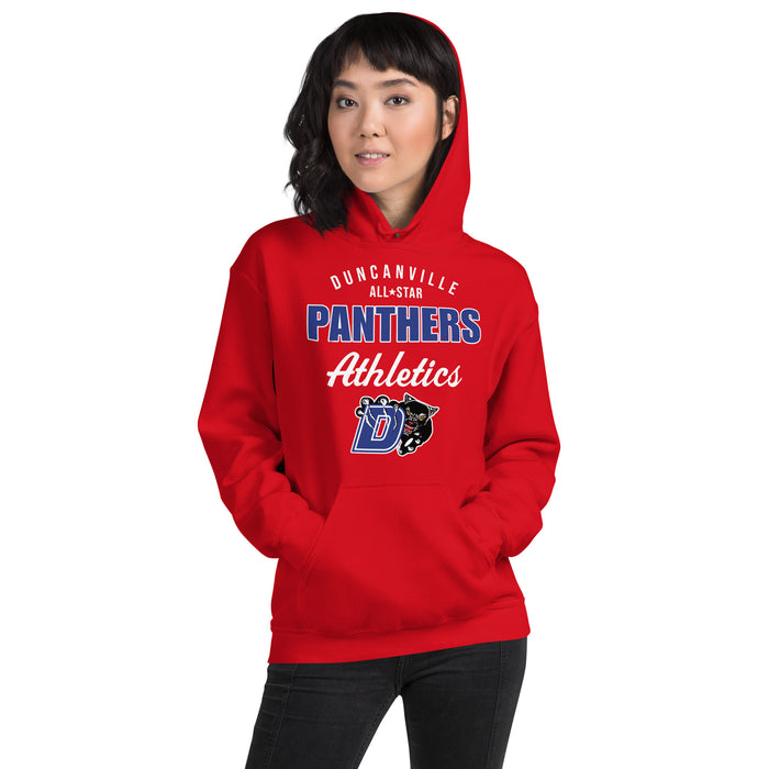 Woman wearing Duncanville High School Panthers Red Classic Unisex Hoodie 034