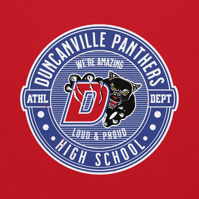 Close-up view of Duncanville High School Panthers Red Classic Unisex Hoodie 224
