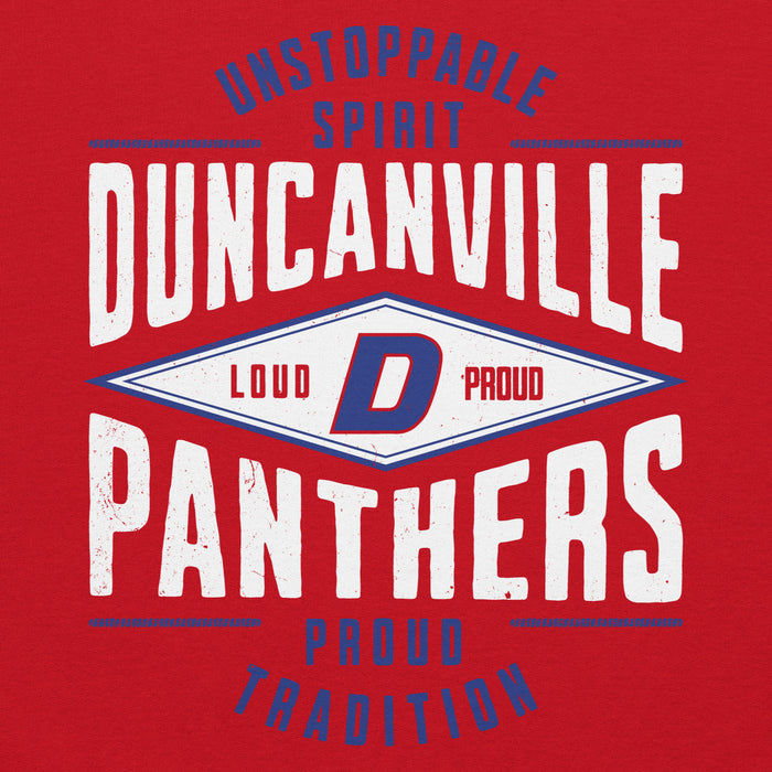 Close-up view of Duncanville High School Panthers Red Classic Unisex Hoodie 210