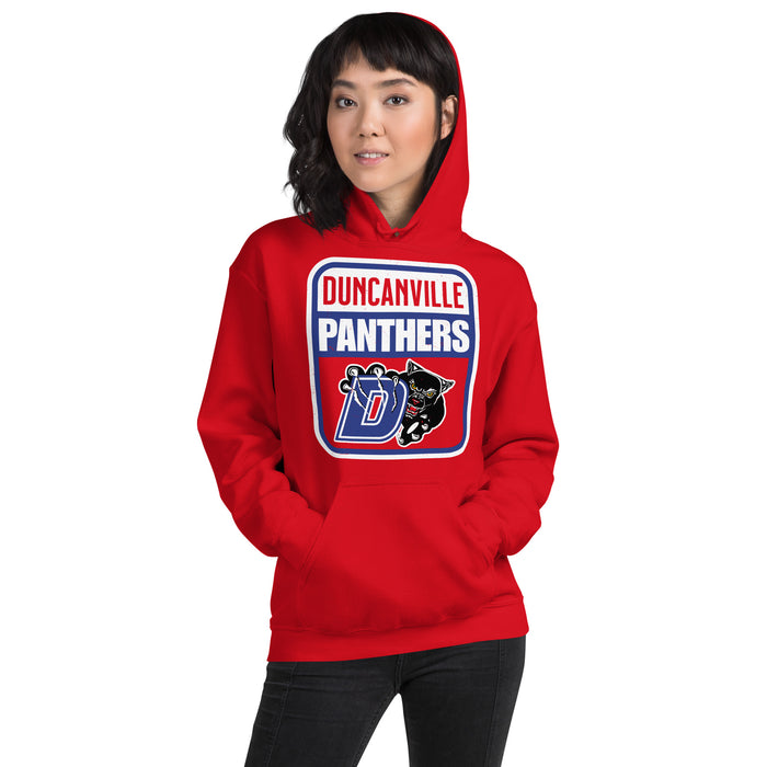 Woman wearing Duncanville High School Panthers Red Classic Unisex Hoodie 001