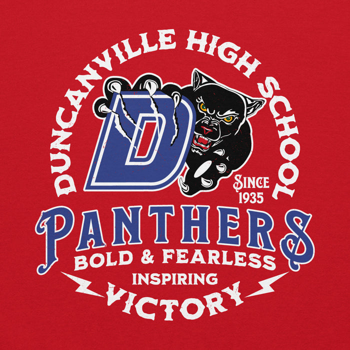 Close-up view of Duncanville High School Panthers Red Classic Unisex Hoodie 206