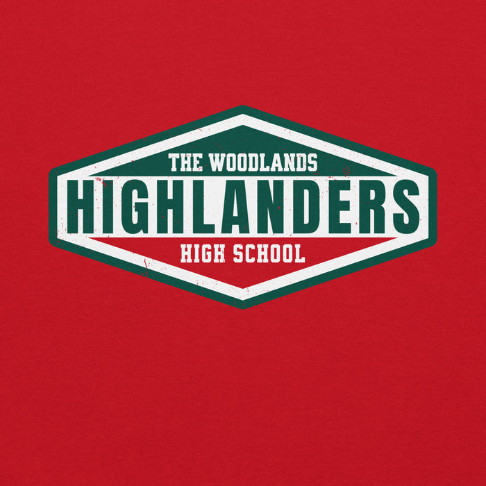 Close-up view of The Woodlands High School Highlanders Red Classic Unisex Hoodie 009