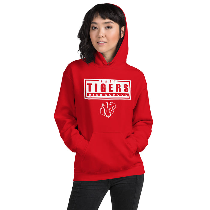 Woman wearing Katy High School Tigers Red Classic Unisex Hoodie 049