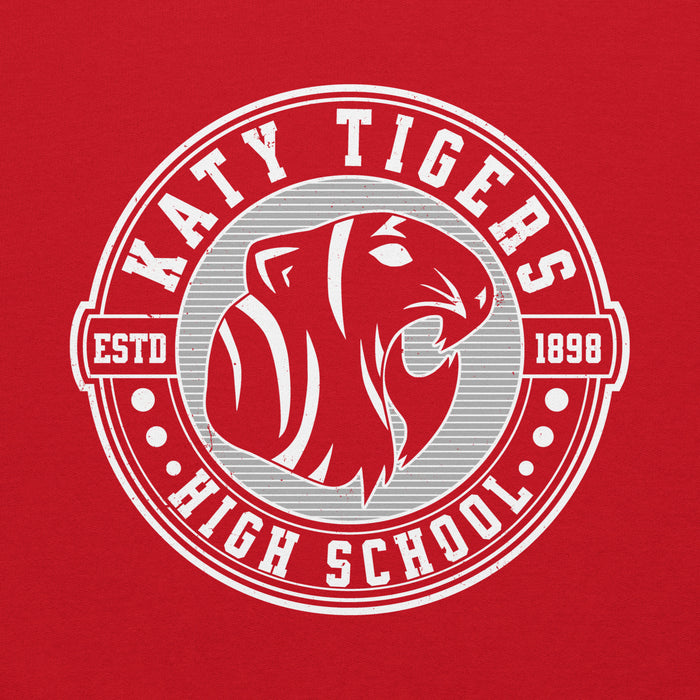 Close-up view of Katy High School Tigers Red Classic Unisex Hoodie 224