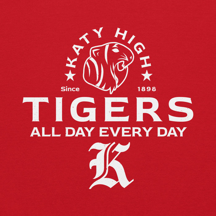 Close-up view of Katy High School Tigers Red Classic Unisex Hoodie 222