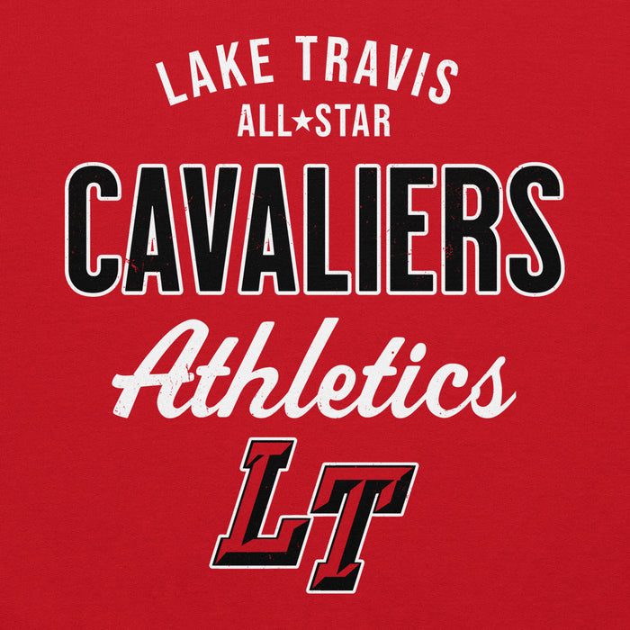 Close-up view of Lake Travis High School Cavaliers Red Classic Unisex Hoodie 034