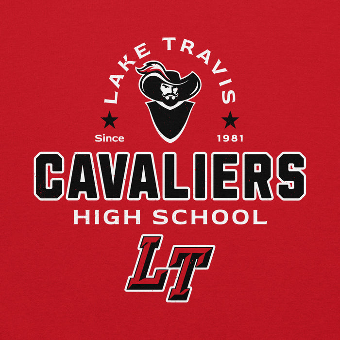 Close-up view of Lake Travis High School Cavaliers Red Classic Unisex Hoodie 222