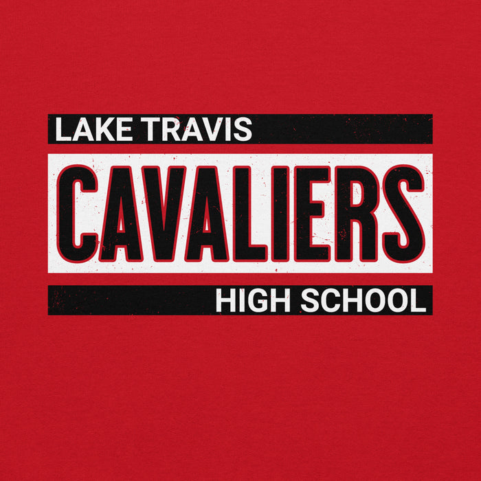 Close-up view of Lake Travis High School Cavaliers Red Classic Unisex Hoodie 098