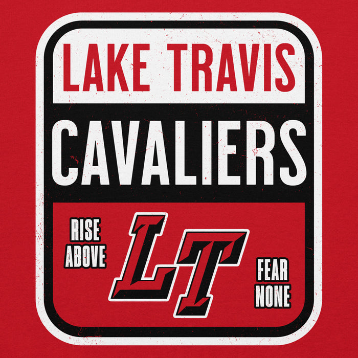 Close-up view of Lake Travis High School Cavaliers Red Classic Unisex Hoodie 001