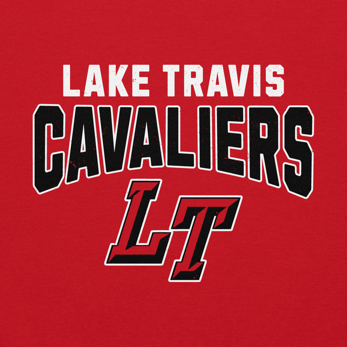 Close-up view of Lake Travis High School Cavaliers Red Classic Unisex Hoodie 234