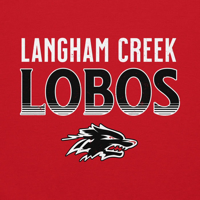 Close-up view of Langham Creek High School Lobos Red Classic Unisex Hoodie 024