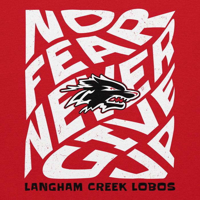 Close-up view of Langham Creek High School Lobos Red Classic Unisex Hoodie 236