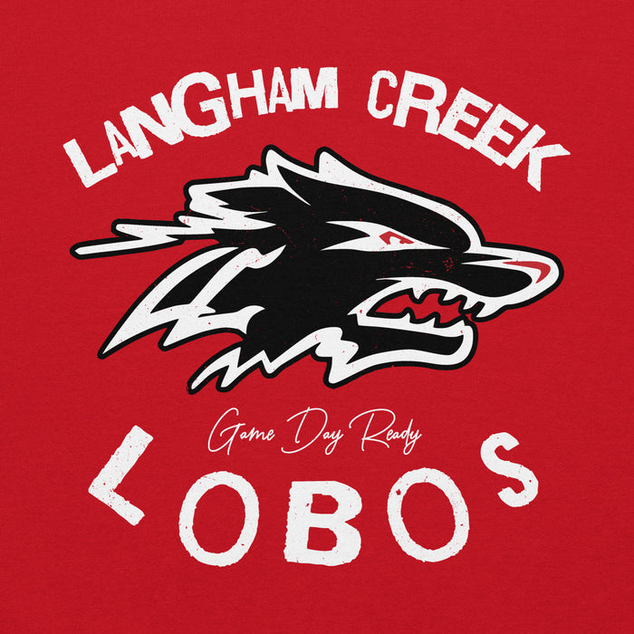 Close-up view of Langham Creek High School Lobos Red Classic Unisex Hoodie 228