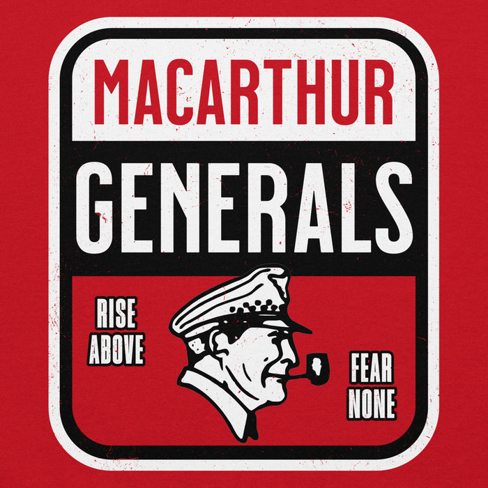 Close-up view of MacArthur High School Generals Red Classic Unisex Hoodie 001