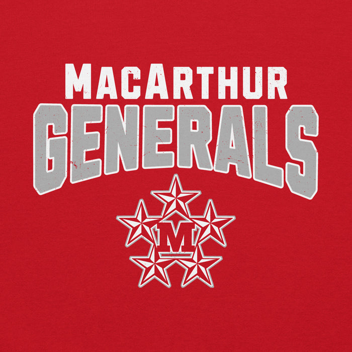 Close-up view of MacArthur High School Generals Red Classic Unisex Hoodie 234