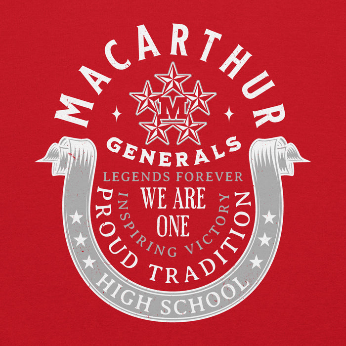 Close-up view of MacArthur High School Generals Red Classic Unisex Hoodie 229
