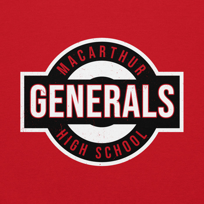 Close-up view of MacArthur High School Generals Red Classic Unisex Hoodie 011