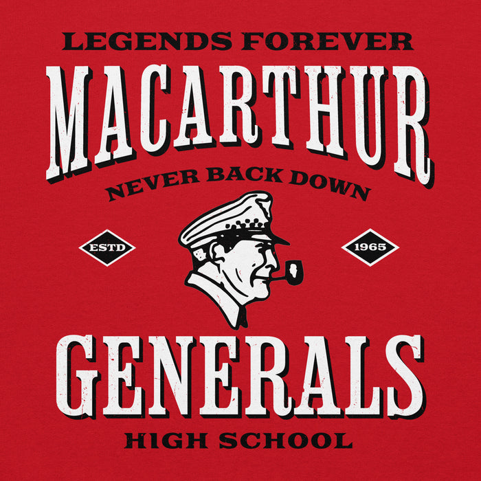 Close-up view of MacArthur High School Generals Red Classic Unisex Hoodie 230