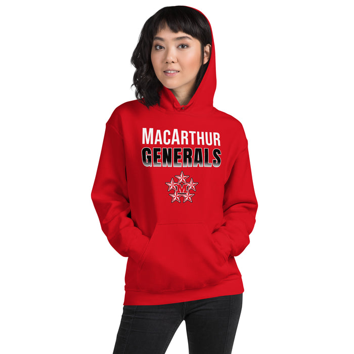 Woman wearing MacArthur High School Generals Red Classic Unisex Hoodie 024