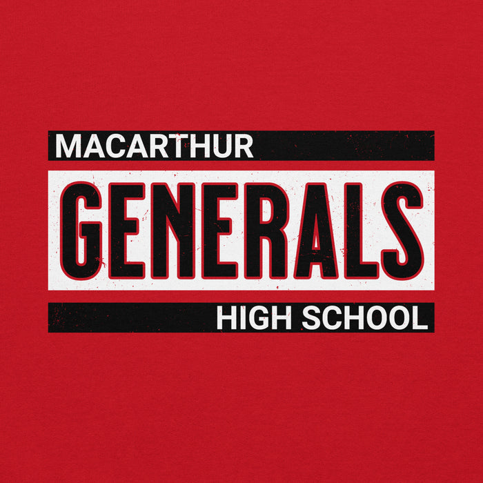 Close-up view of MacArthur High School Generals Red Classic Unisex Hoodie 098
