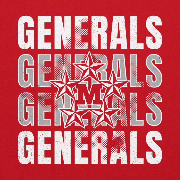 Close-up view of MacArthur High School Generals Red Classic Unisex Hoodie 233