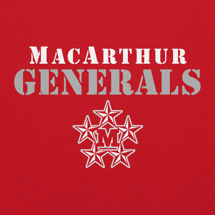 Close-up view of MacArthur High School Generals Red Classic Unisex Hoodie 017