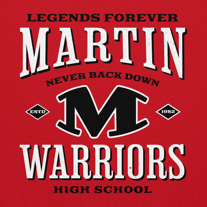 Close-up view of Martin High School Warriors Red Classic Unisex Hoodie 230