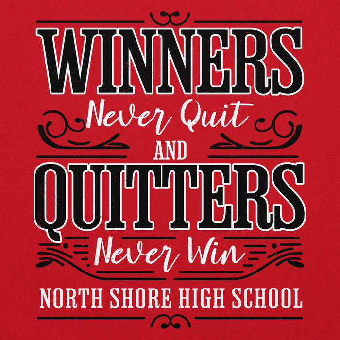 Close-up view of North Shore High School Mustangs Red Classic Unisex Hoodie 237