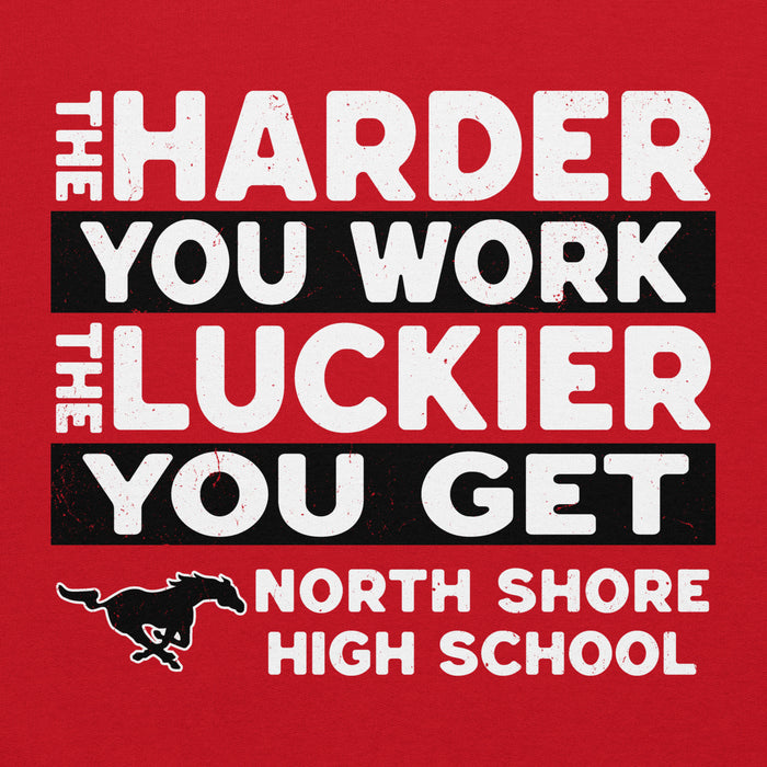 Close-up view of North Shore High School Mustangs Red Classic Unisex Hoodie 238