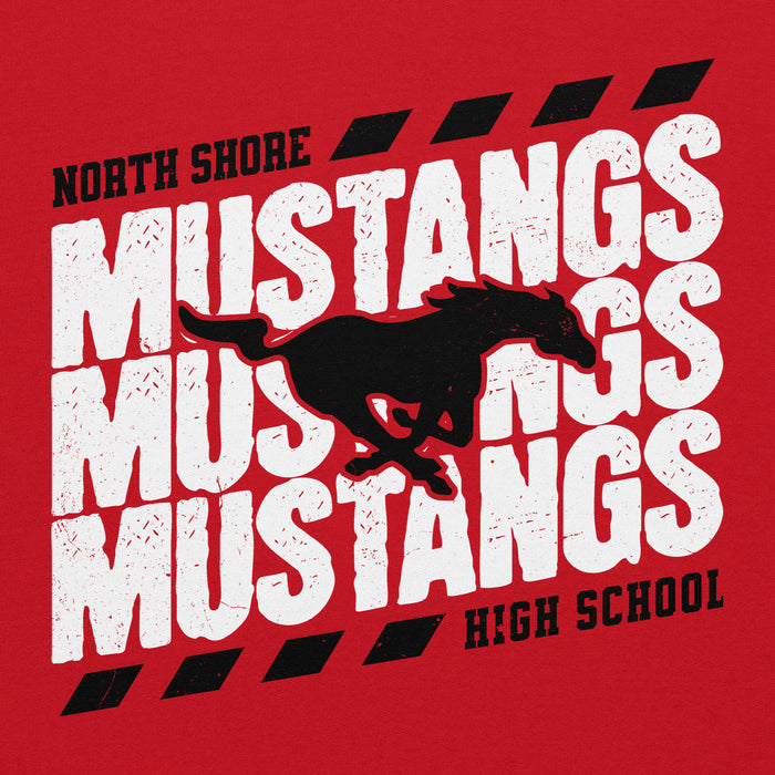 Close-up view of North Shore High School Mustangs Red Classic Unisex Hoodie 223
