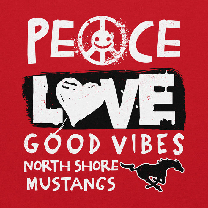 Close-up view of North Shore High School Mustangs Red Classic Unisex Hoodie 240