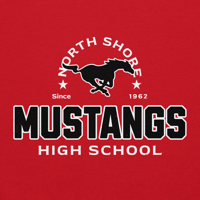 Close-up view of North Shore High School Mustangs Red Classic Unisex Hoodie 222