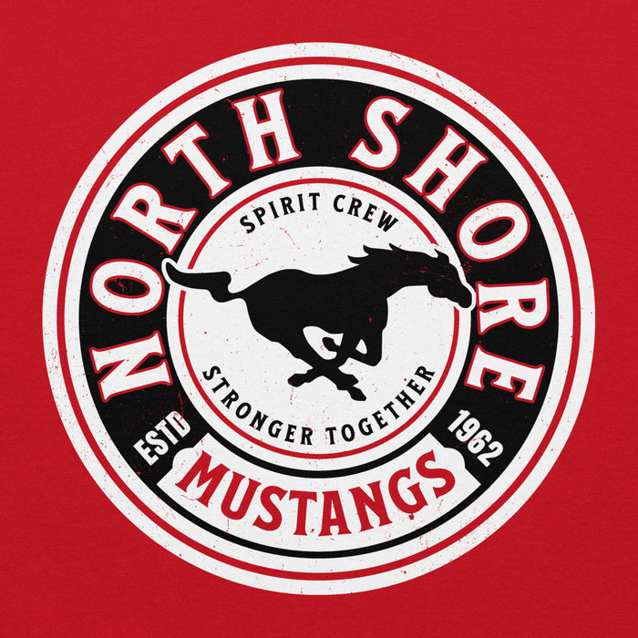 Close-up view of North Shore High School Mustangs Red Classic Unisex Hoodie 220