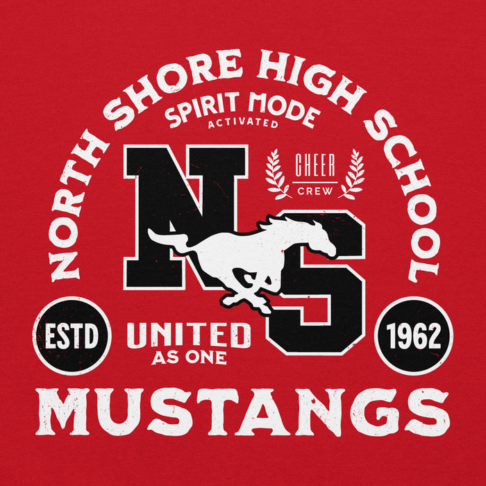 Close-up view of North Shore High School Mustangs Red Classic Unisex Hoodie 208
