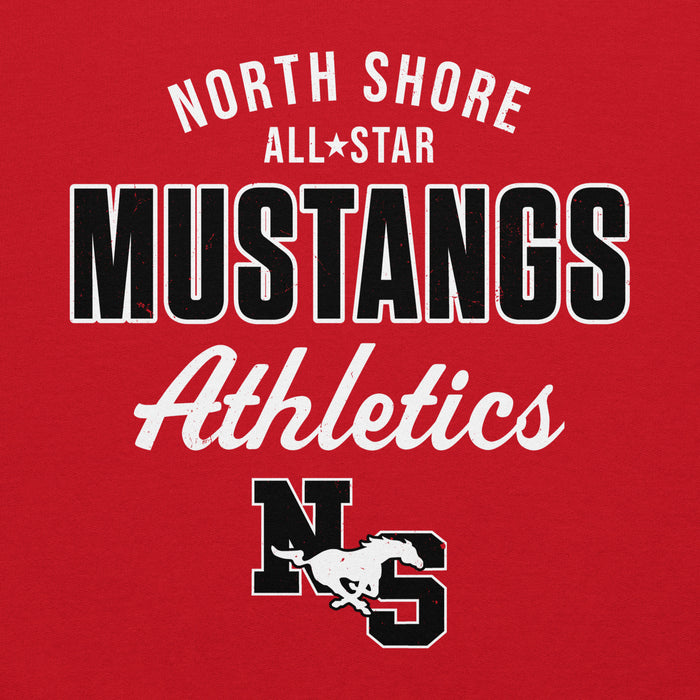 Close-up view of North Shore High School Mustangs Red Classic Unisex Hoodie 034