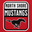 Close-up view of North Shore High School Mustangs Red Classic Unisex Hoodie 001