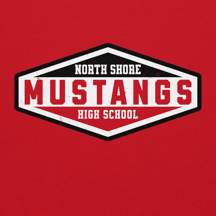 Close-up view of North Shore High School Mustangs Red Classic Unisex Hoodie 009