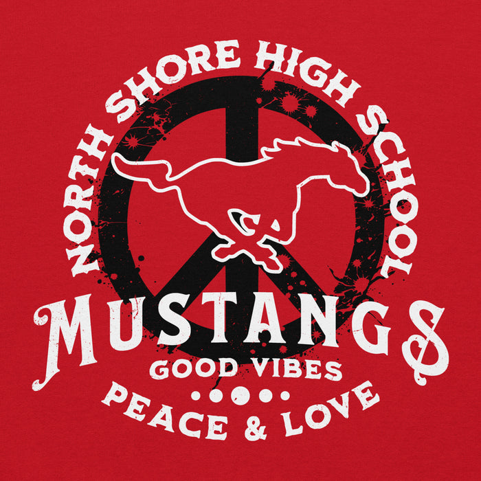 Close-up view of North Shore High School Mustangs Red Classic Unisex Hoodie 206