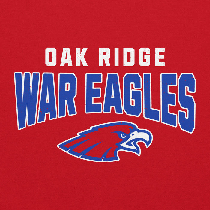 Close-up view of Oak Ridge High School War Eagles Red Classic Unisex Hoodie 234