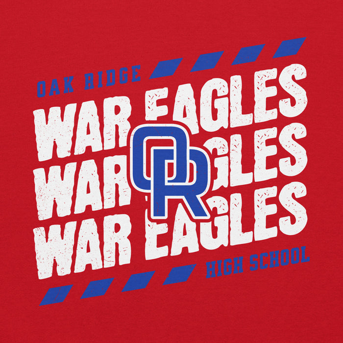 Close-up view of Oak Ridge High School War Eagles Red Classic Unisex Hoodie 223