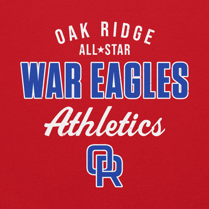 Close-up view of Oak Ridge High School War Eagles Red Classic Unisex Hoodie 034
